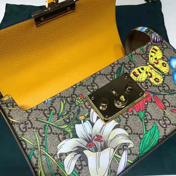 Gucci GG Women Padlock GG Flora Small Bamboo Shoulder Bag in BeigeEbony GG Supreme Canvas (6)