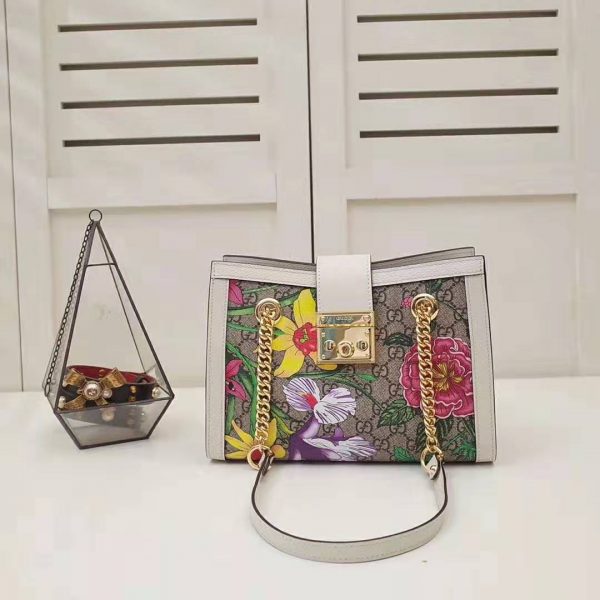 Gucci GG Women Padlock GG Flora Small Shoulder Bag in BeigeEbony GG Supreme Canvas (3)