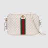 Gucci GG Women Quilted Leather Small Shoulder Bag with Green and Red Web-White