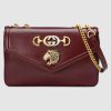 Gucci GG Women Rajah Medium Shoulder Bag in Leather with Tiger Head-Maroon