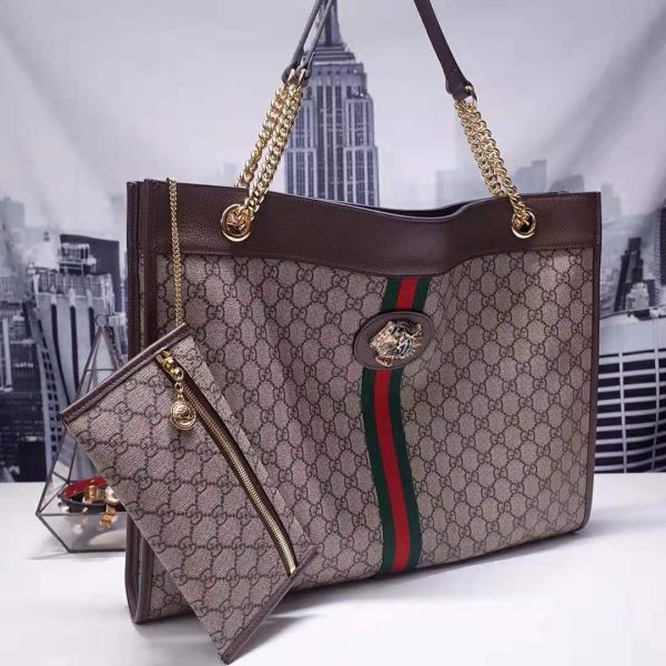 Gucci Women Exclusive Rajah GG Tote in BeigeEbony GG Supreme Canvas (4)