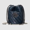 Gucci Women GG Marmont Mini Bucket Bag in Blue Diagonal Matelassé Leather