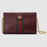 Gucci Women Ophidia Small Shoulder Bag in Leather Green and Red Web-Maroon