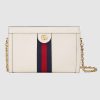Gucci Women Ophidia Small Shoulder Bag in Leather Green and Red Web-White