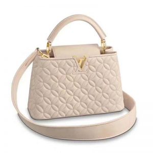 Louis Vuitton LV Women Capucines PM Handbag in Lambskin with Monogram Flowers-White