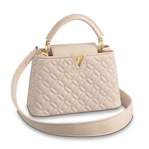 Louis Vuitton LV Women Capucines PM Handbag in Lambskin with Monogram Flowers-White
