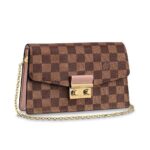 Louis Vuitton LV Women Croisette Chain Wallet in Damier Ebene Coated Canvas-Pink