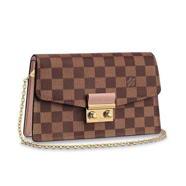 Louis Vuitton LV Women Croisette Chain Wallet in Damier Ebene Coated Canvas-Pink