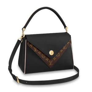 Louis Vuitton LV Women Double V Handbag in Small-Grained Calf Leather-Black