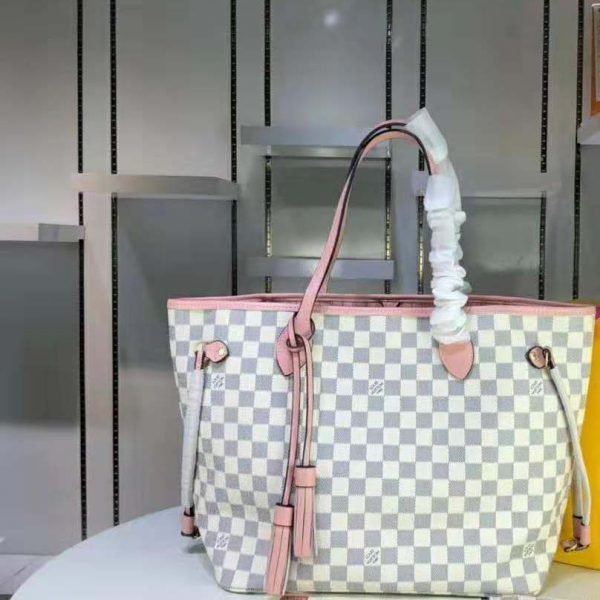 Louis Vuitton LV Women Neverfull MM Tote Bag in Damier Azur Canvas-Pink (2)