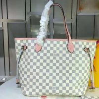 Louis Vuitton LV Women Neverfull MM Tote Bag in Damier Azur Canvas-Pink (1)