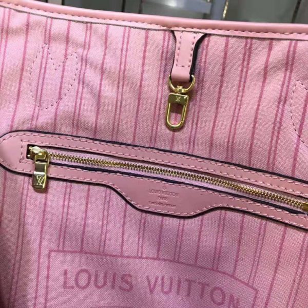 Louis Vuitton LV Women Neverfull MM Tote Bag in Damier Azur Canvas-Pink (8)