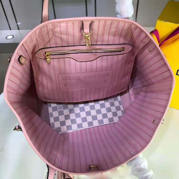 Louis Vuitton LV Women Neverfull MM Tote Bag in Damier Azur Canvas-Pink (9)
