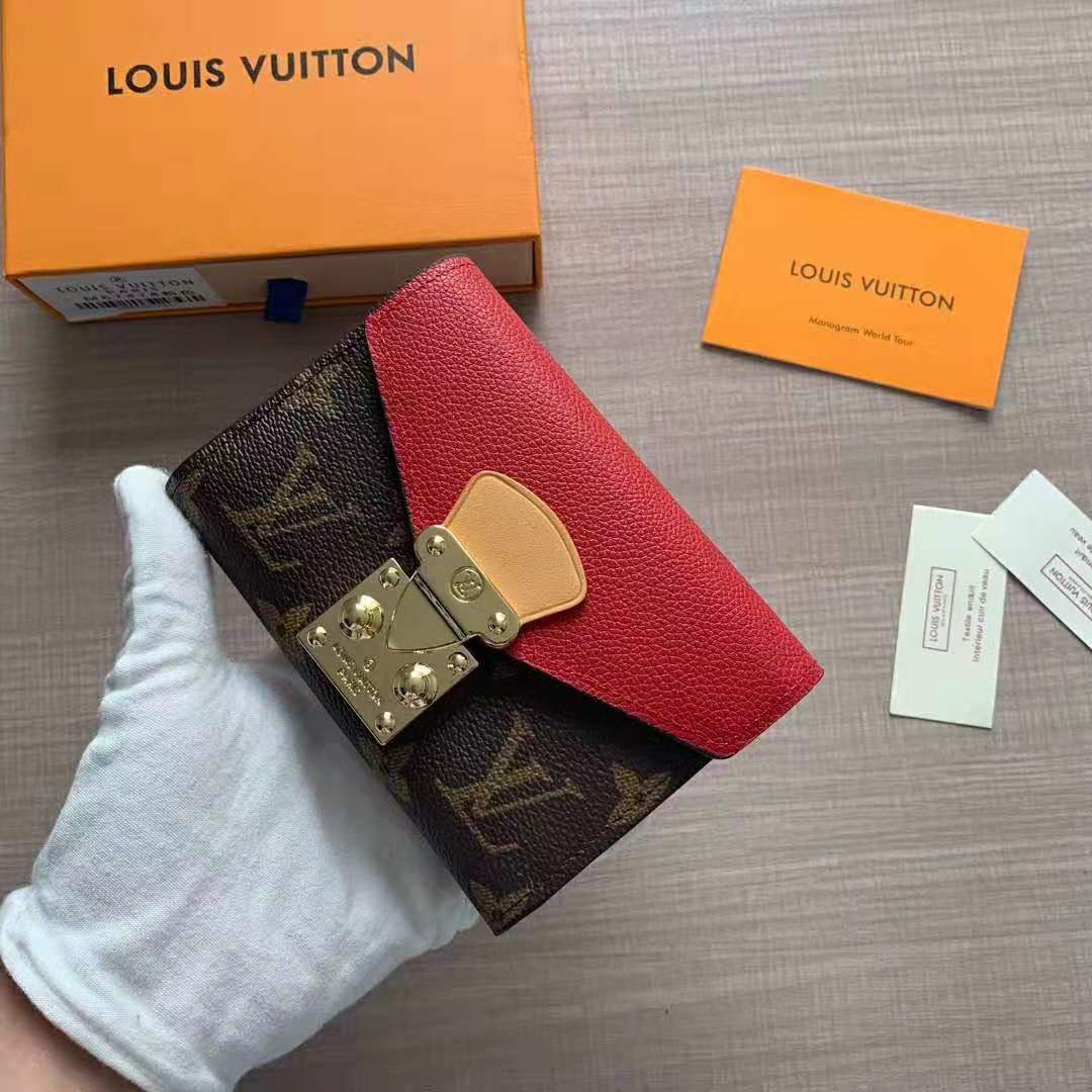 LULUX-The Luxury Hub - Louis Vuitton LV Women Pallas Compact Wallet In  Monogram Canvas With Colored Calf Leather   monogram-canvas-with-colored-calf-leather/