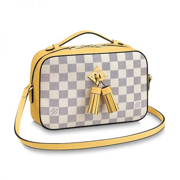 Louis Vuitton LV Women Saintonge Handbag in Damier Azur Coated Canvas-Yellow