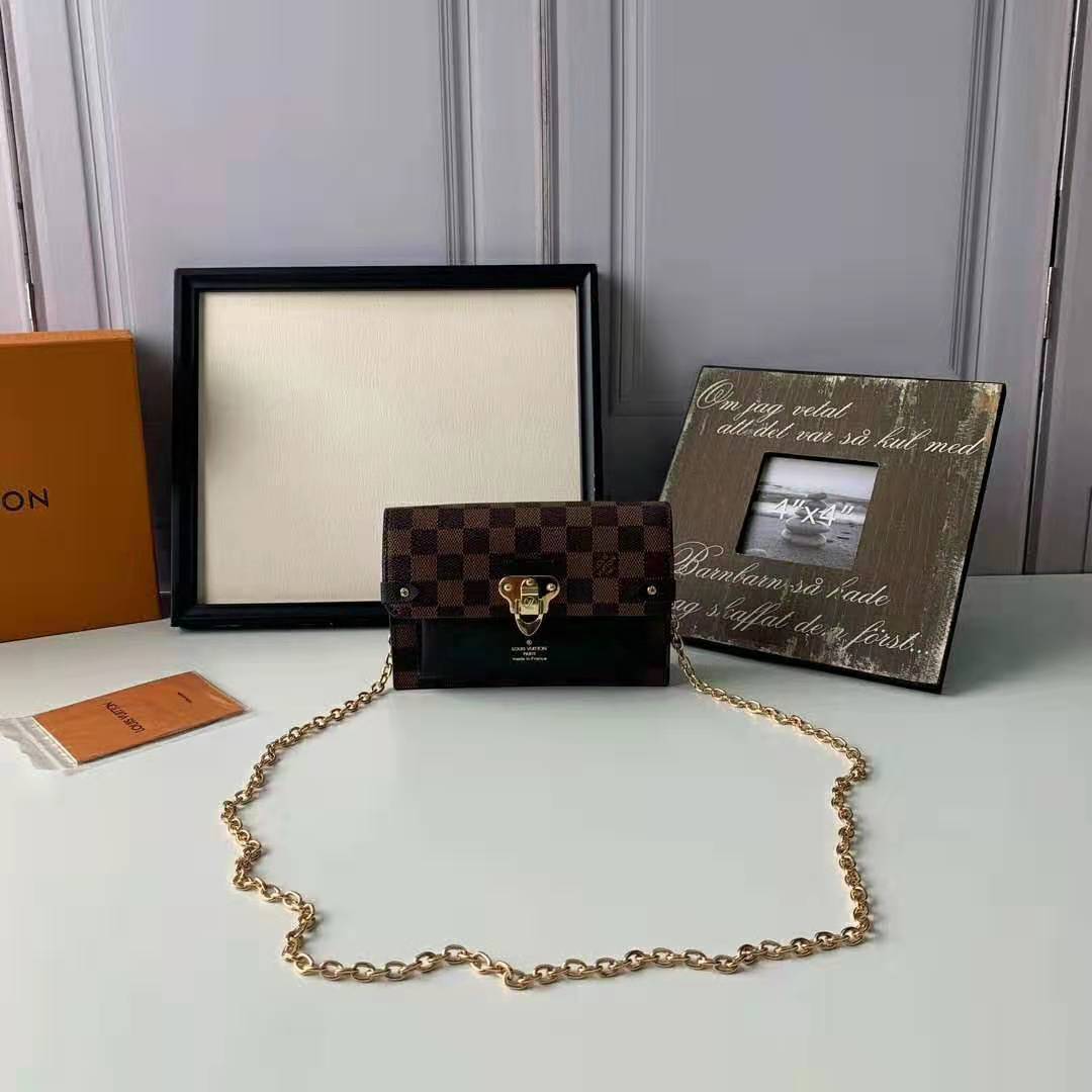 Louis Vuitton Damier Ebene Canvas & Black Cowhide Vavin Chain Wallet