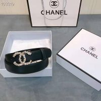 Chanel Women Calfskin Gold-Tone Metal Glass Pearls Strass & Resin Belt-Black (1)