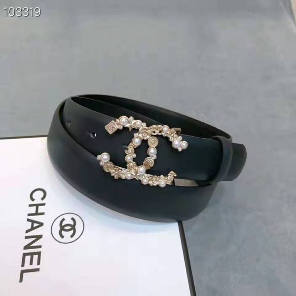 Chanel Women Calfskin Gold-Tone Metal Glass Pearls Strass & Resin Belt-Black (3)
