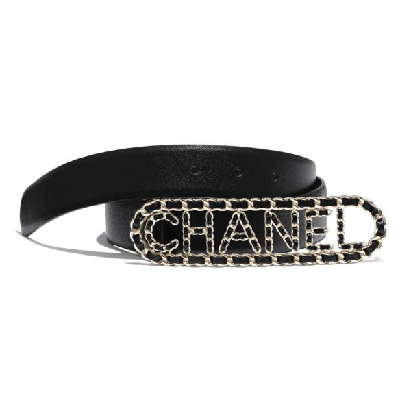 Chanel Women Calfskin Gold-Tone Metal & Lambskin Belt-Black (1)