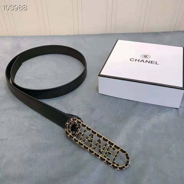 Chanel Women Calfskin Gold-Tone Metal & Lambskin Belt-Black (2)