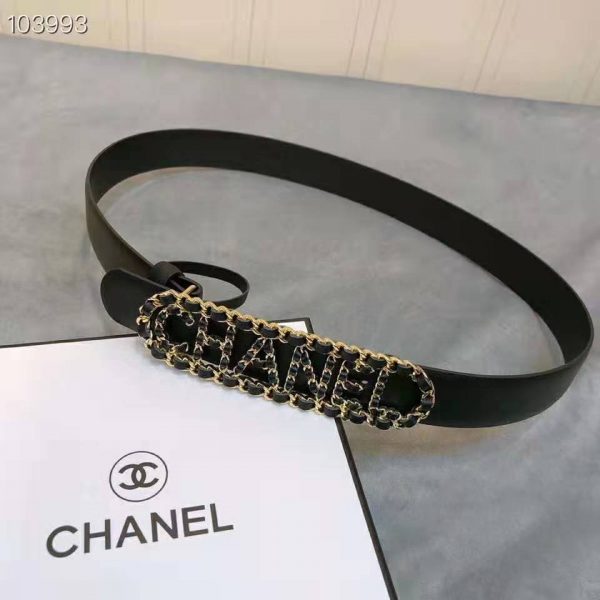 Chanel Women Calfskin Gold-Tone Metal & Lambskin Belt-Black (4)