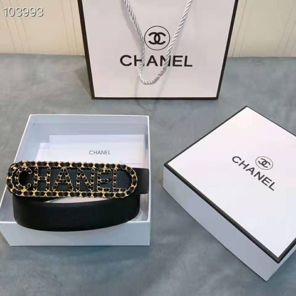 Chanel Women Calfskin Gold-Tone Metal & Lambskin Belt-Black (5)