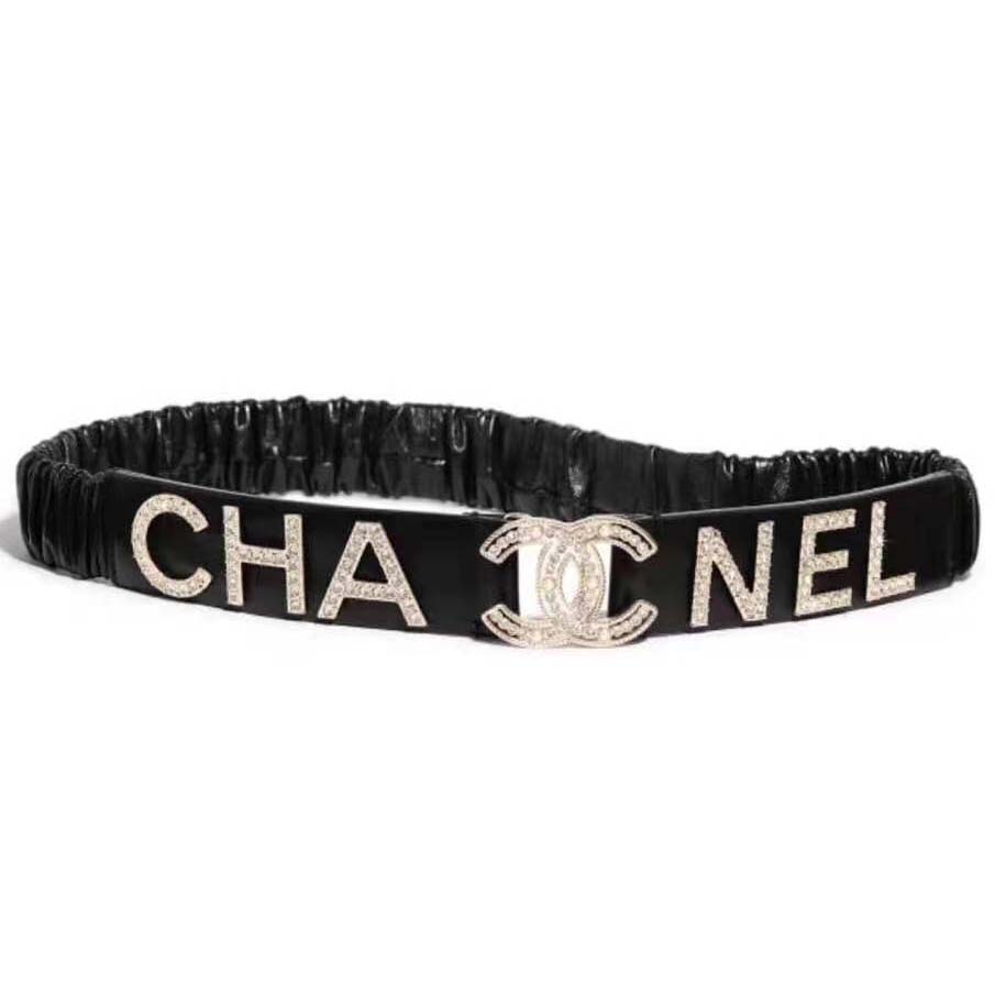 Chanel Women Goatskin & Gold-Tone Metal Belt-Black - LULUX