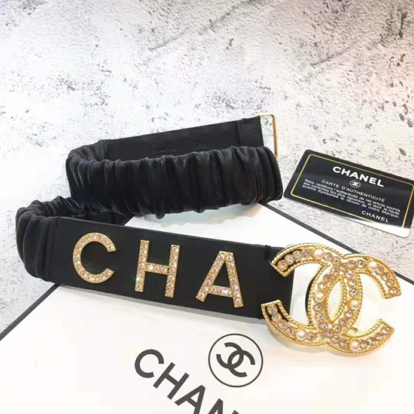 Chanel Women Goatskin & Gold-Tone Metal Belt-Black (7)