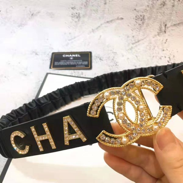 Chanel Women Goatskin & Gold-Tone Metal Belt-Black (9)