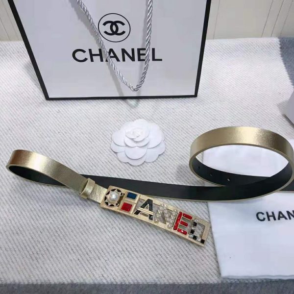 Chanel Women Goatskin & Gold-Tone Metal Belt-Gold (3)