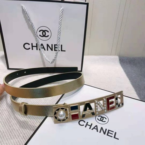 Chanel Women Goatskin & Gold-Tone Metal Belt-Gold (5)