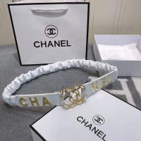 Chanel Women Goatskin & Gold-Tone Metal Belt-White (1)