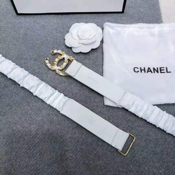 Chanel Women Goatskin & Gold-Tone Metal Belt-White (11)