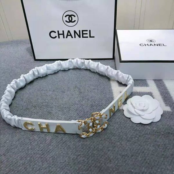 Chanel Women Goatskin & Gold-Tone Metal Belt-White (6)