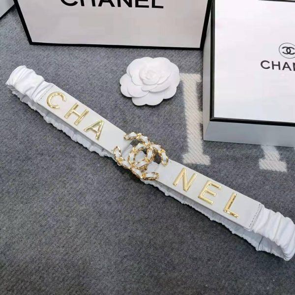 Chanel Women Goatskin & Gold-Tone Metal Belt-White (7)