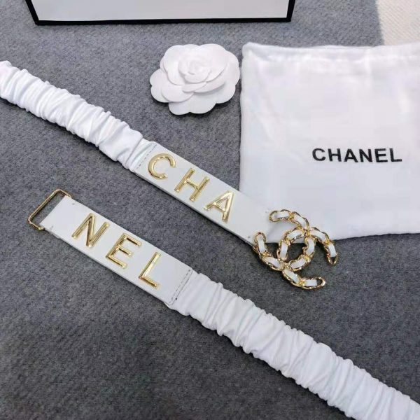 Chanel Women Goatskin & Gold-Tone Metal Belt-White (8)
