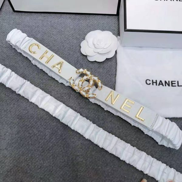 Chanel Women Goatskin & Gold-Tone Metal Belt-White (9)