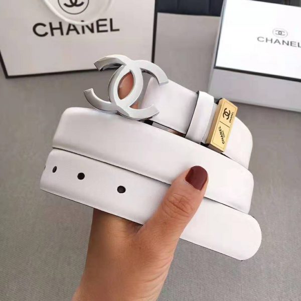 Chanel Women Lambskin & Gold-Tone Metal Belt-White (8)