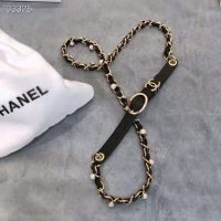 Chanel Women Lambskin Gold-Tone Metal & Glass Pearls Belt-Black (1)
