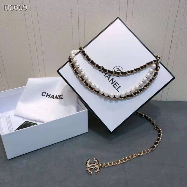Chanel Women Metal Glass Pearls Lambskin & Strass Belt-Black (1)