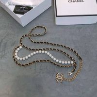 Chanel Women Metal Glass Pearls Lambskin & Strass Belt-Black (7)