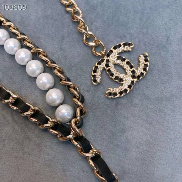 Chanel Women Metal Glass Pearls Lambskin & Strass Belt-Black (2)