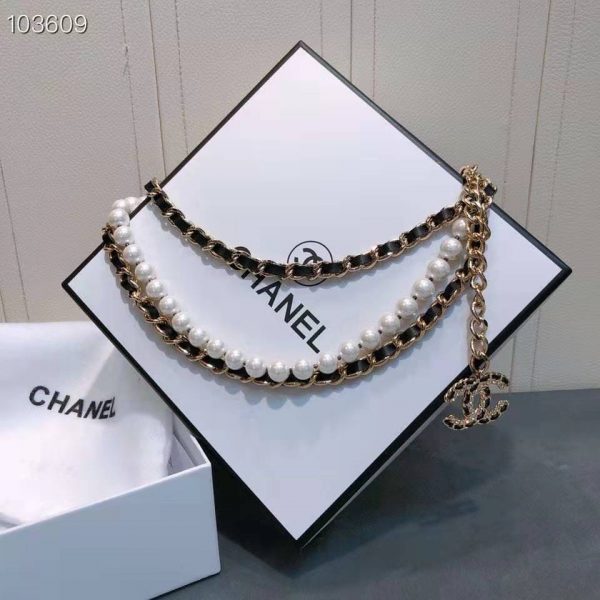 Chanel Women Metal Glass Pearls Lambskin & Strass Belt-Black (3)