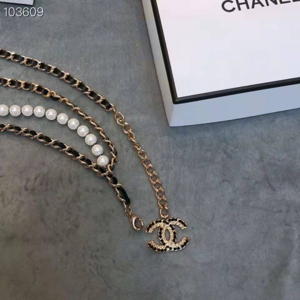 Chanel Women Metal Glass Pearls Lambskin & Strass Belt-Black (4)