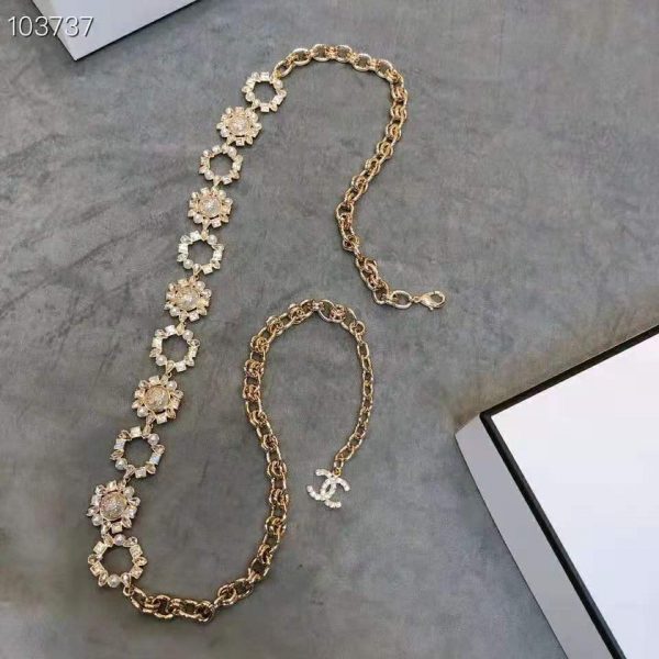 Chanel Women Metal Glass Pearls Strass & Resin Belt-Gold (3)