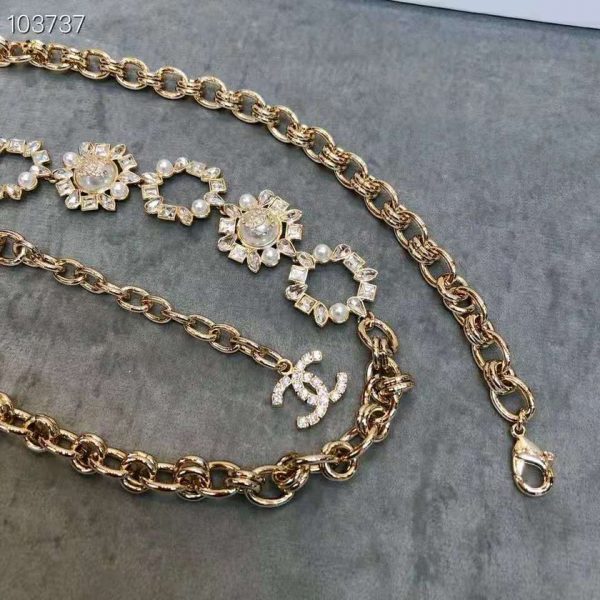 Chanel Women Metal Glass Pearls Strass & Resin Belt-Gold (5)