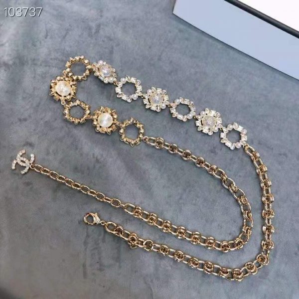 Chanel Women Metal Glass Pearls Strass & Resin Belt-Gold (6)