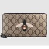 Gucci GG Men Bee Print GG Supreme Zip Around Wallet in BeigeEbony GG Supreme