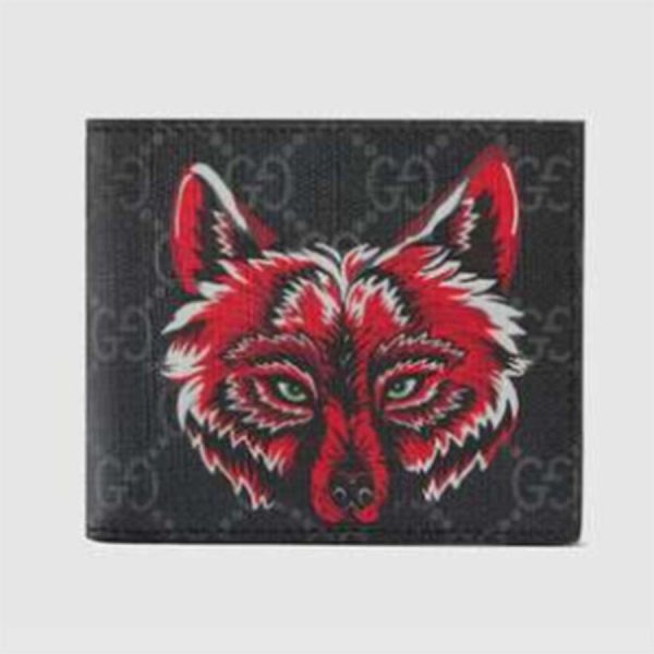 Gucci GG Men GG Supreme Wallet with Wolf in Black and Grey GG Supreme Canvas (10)