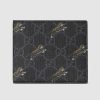 Gucci GG Men GG Wallet with Tiger Print in BlackGrey GG Supreme Canvas